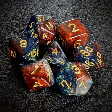 Glitter in Red & Blue Acrylic - 7pcs RPG Full Dice Set Top